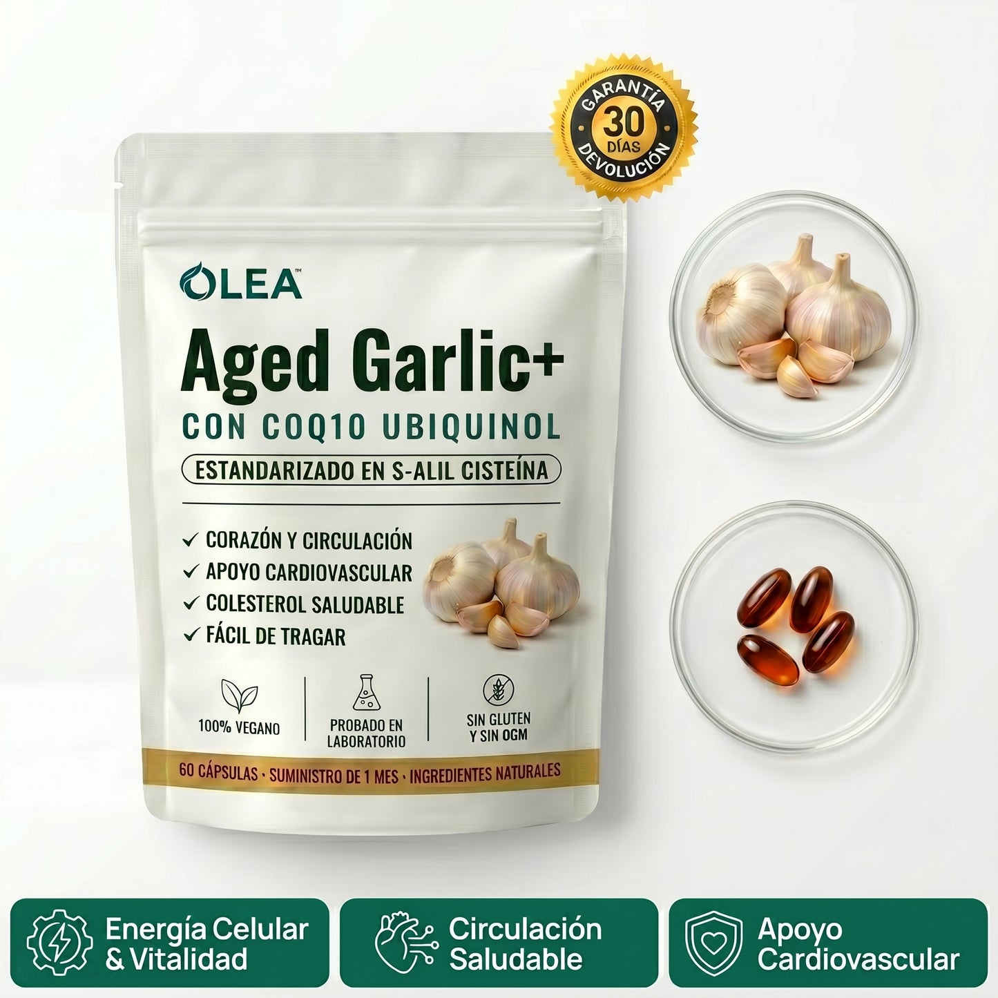 Olea | Cápsulas de Ajo Envejecido Sin Olor + COQ10