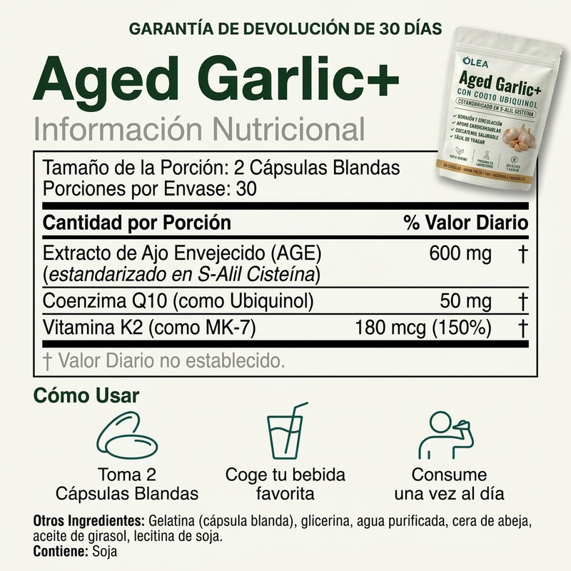 OLEA Aged Garlic+ supplement facts